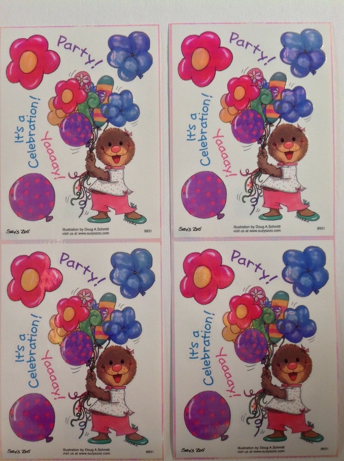 4 Suzy's Zoo sticker sheets: It's a Celebration! Party! Yaaaay! (just $1 each)