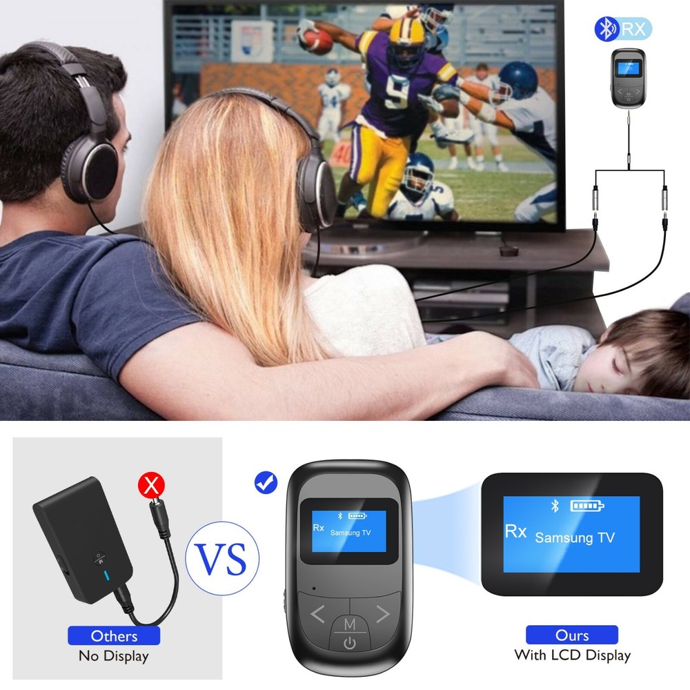 NUNET LED Bluetooth Transmitter Receiver w. Display, Wireless Audio Adapter