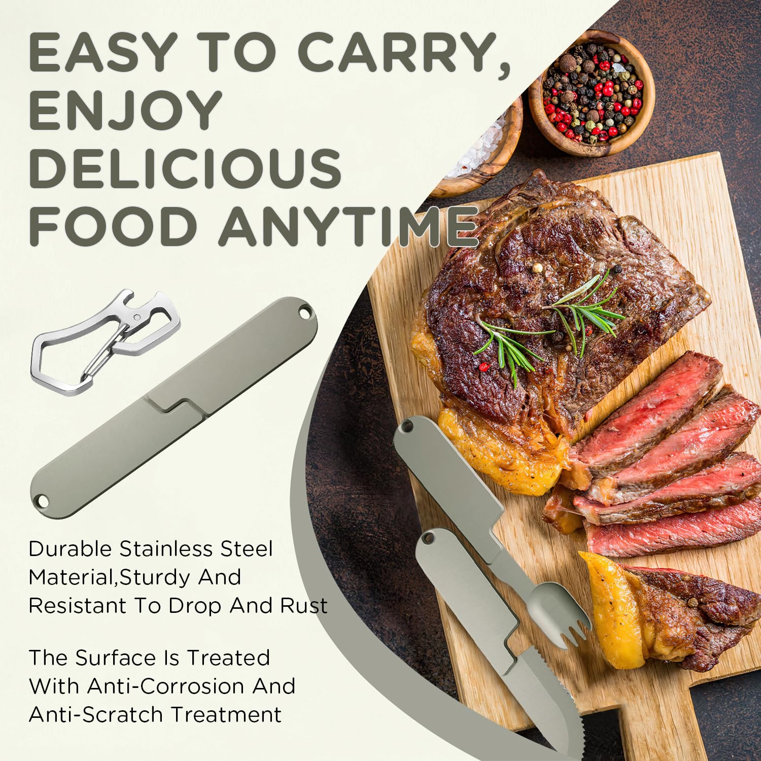 2 in 1 Camping Eating Utensils Set, Respectivem Portable Detachable Knife Spo...