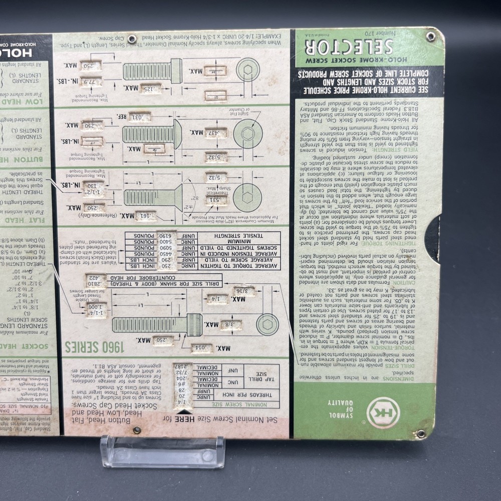 Vintage Holo-Krome Socket Screw Selector Number 170 Slide Ruler