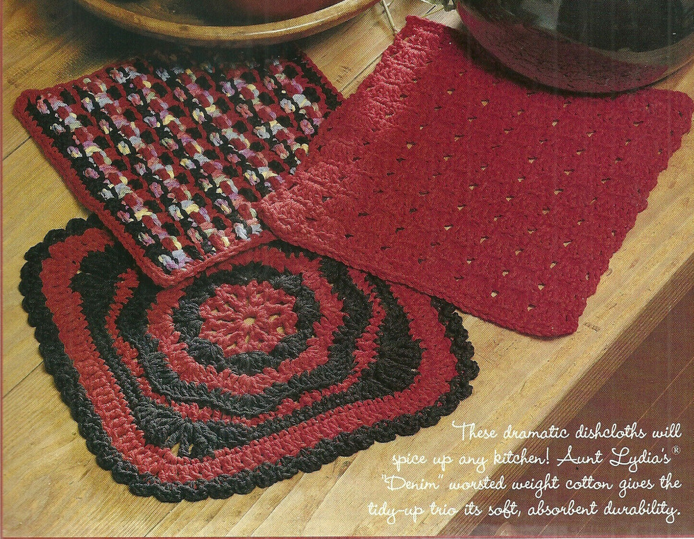 Dramatic Dishcloths CROCHET Pattern INSTRUCTIONS magazine pages 3 designs