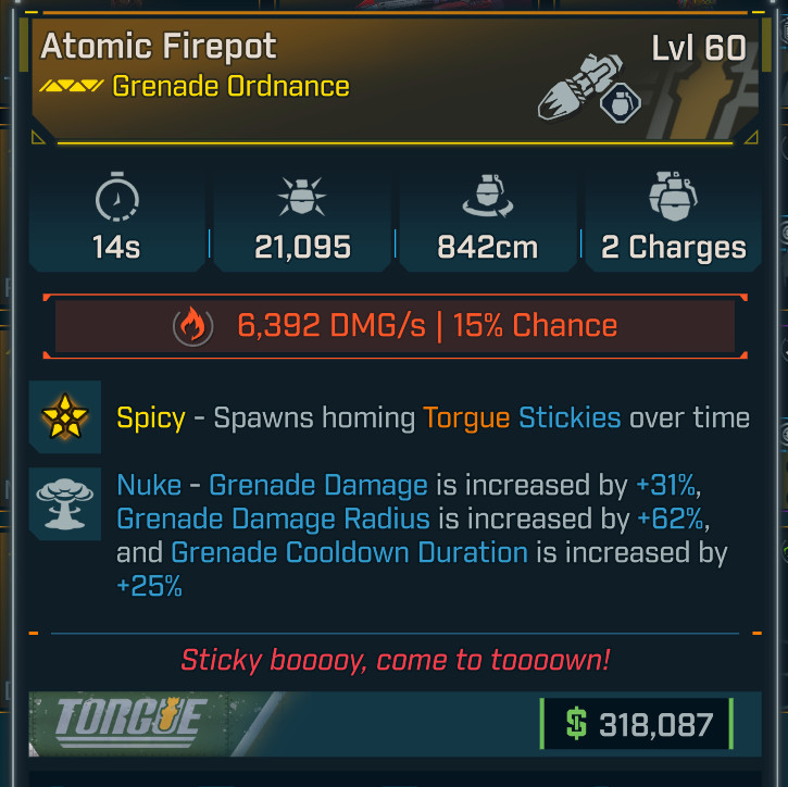 Borderlands 4 ⭐LEVEL 60 ATOMIC FIREPOT ⭐ GRENADE ORNANCE