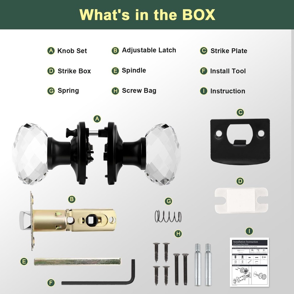 6 Pack Crystal Door Knobs Interior, Elegant Matte Black Glass Door Knobs, Key...