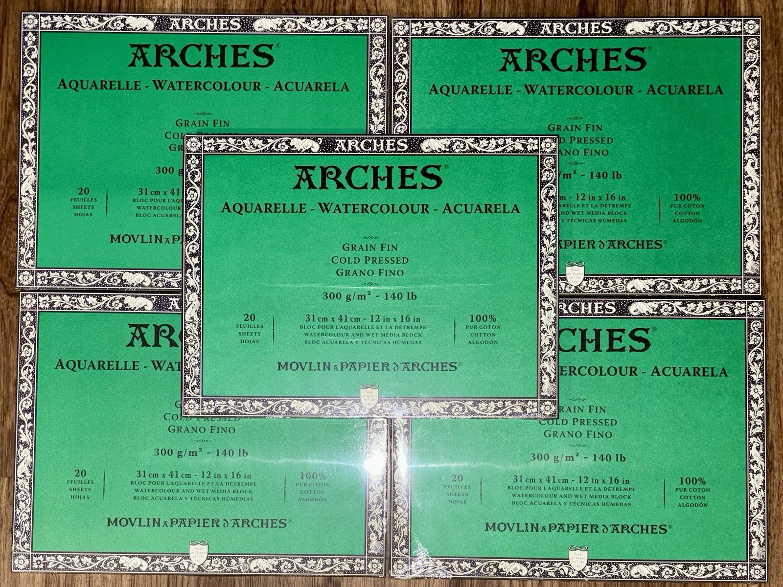 Arches 5pk Watercolour 12x16 Blocks 100 Sheets New Paint Ink Sketch Oil Gouache