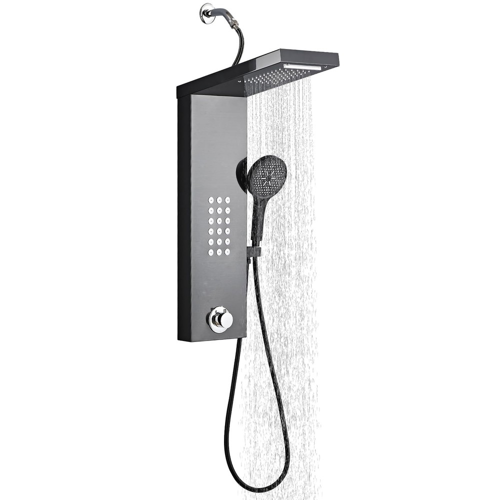 Rain Shower Panel Tower System with Handheld High Pressure Massage Head - Black