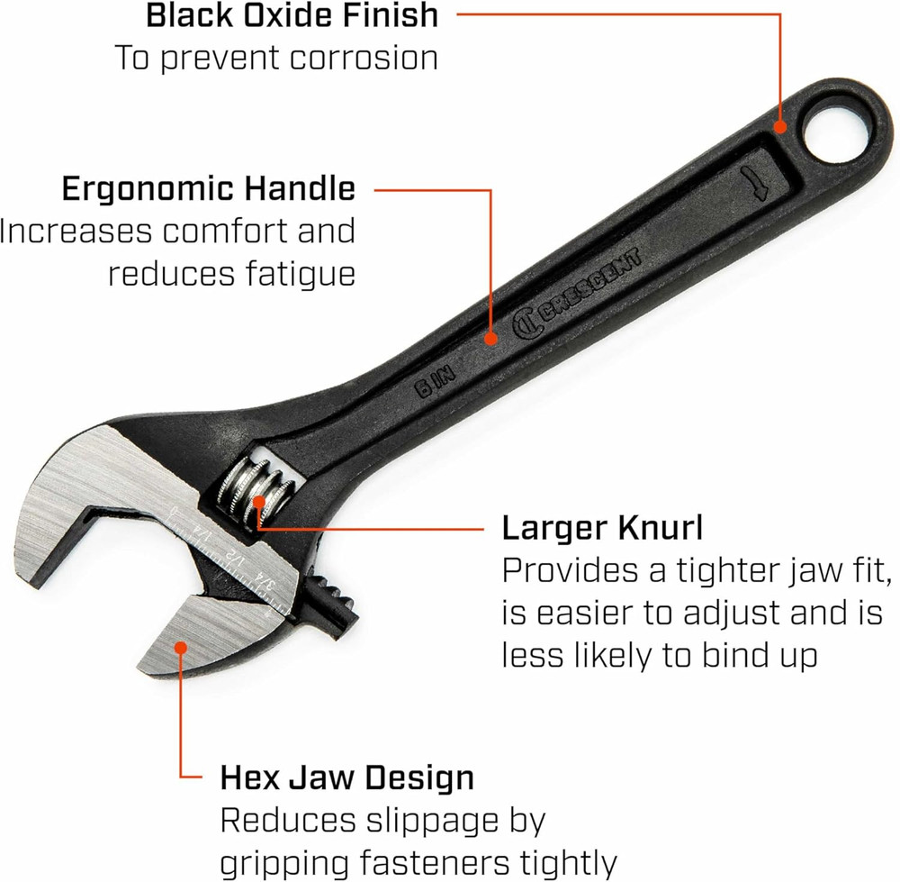 6" Adjustable Black Oxide Wrench - Carded - AT26VS