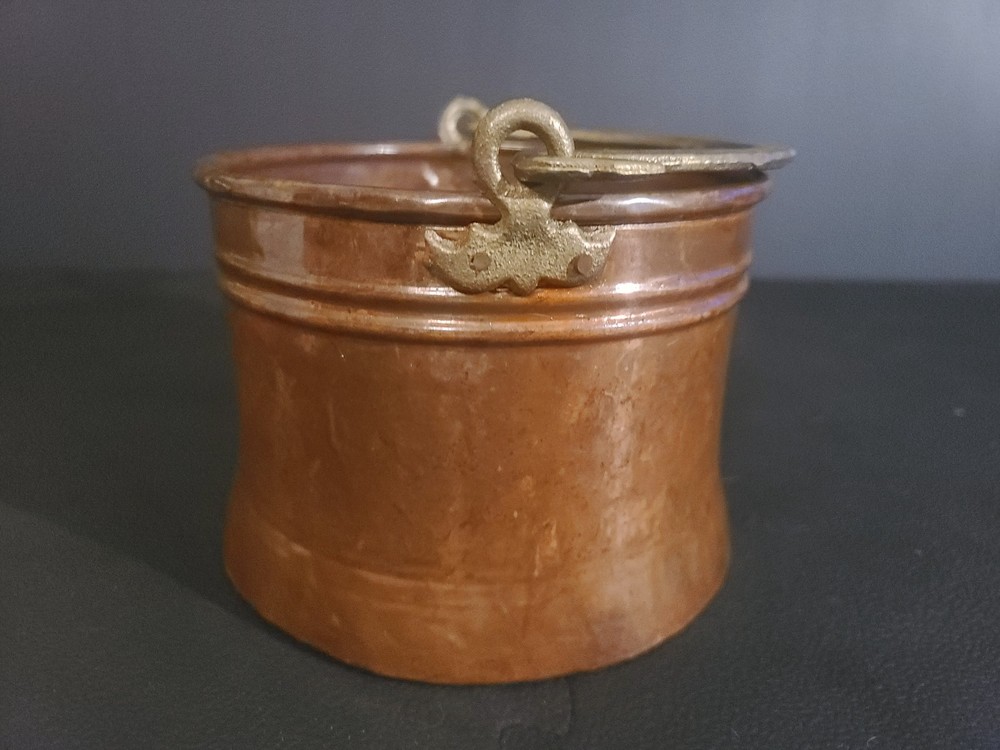 Copper Pot Cauldron Riveted Brass Handle Rivets Rustic Primitive Cottage AKSA 13