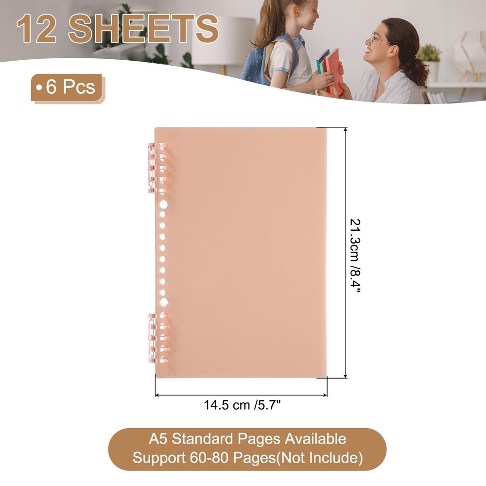 12 Pack A5 22 Mil Plastic Notebook Binder Covers with Binding Comb, Pink