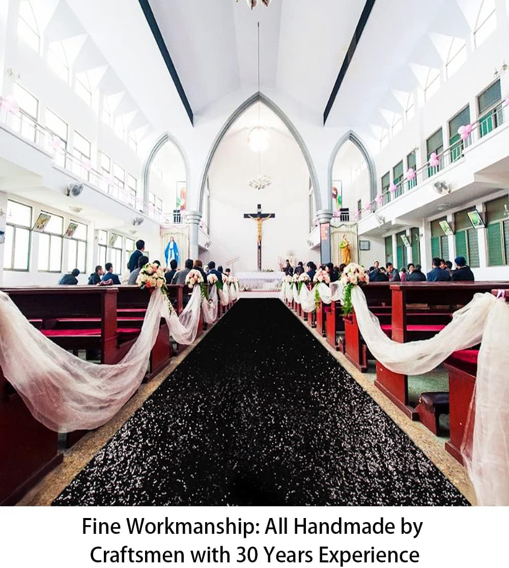 Wedding Carpet Aisle Runner Black 15FT Glitter Sequin Aisle-Runner 36Inchx15Ft B
