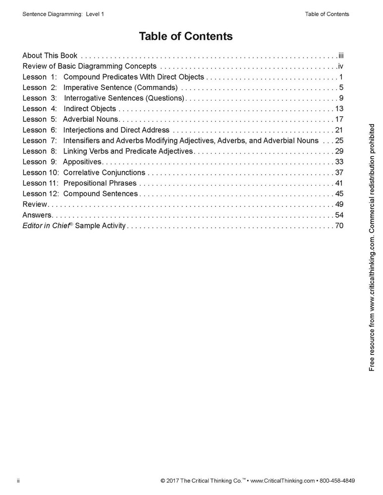Sentence Diagramming Level 1 Workbook - Learn Sentence Structure for Grades 5+