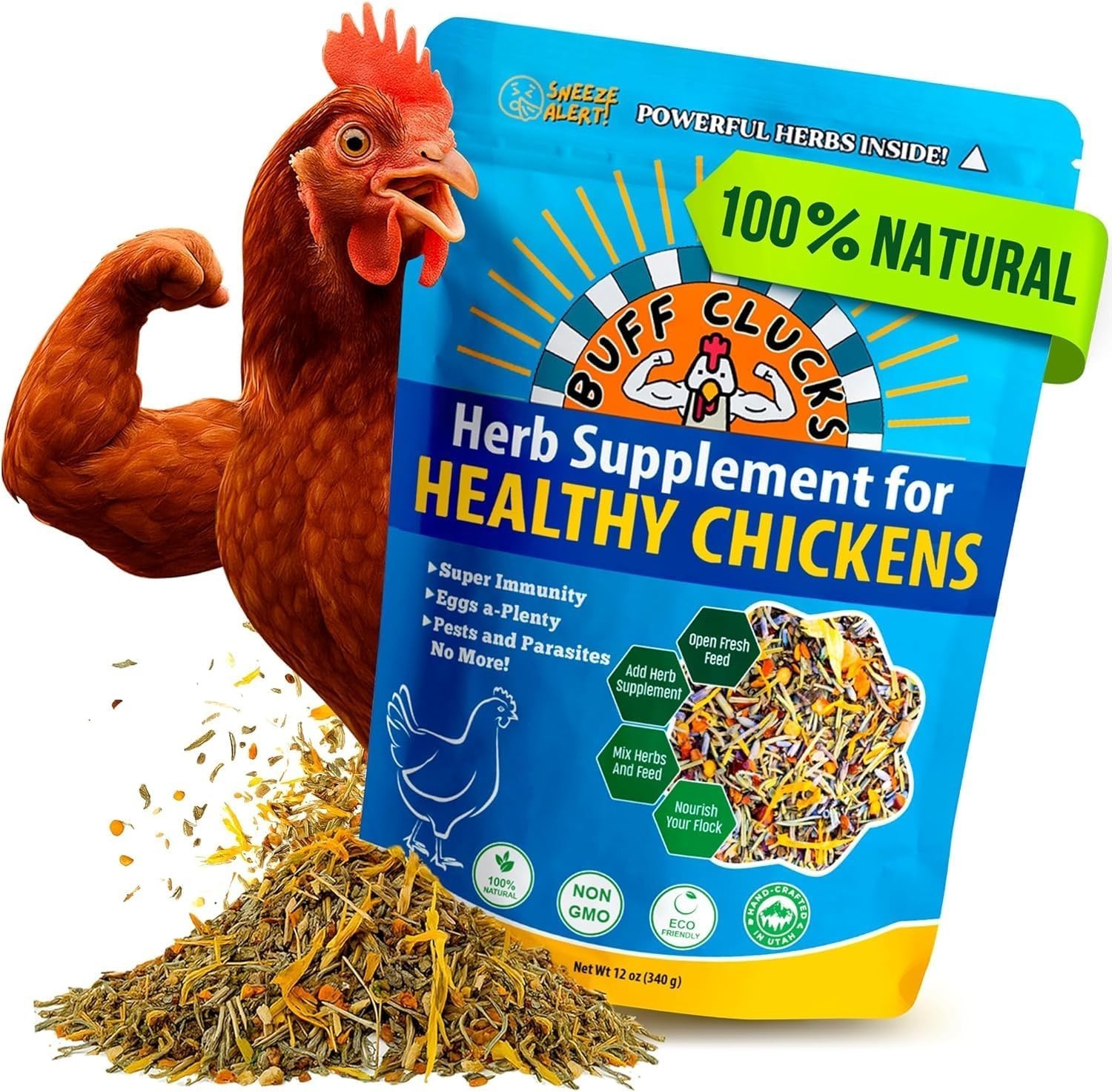 Buff Clucks Herb Supplement for Backyard Chickens for Daily Wellness - USA