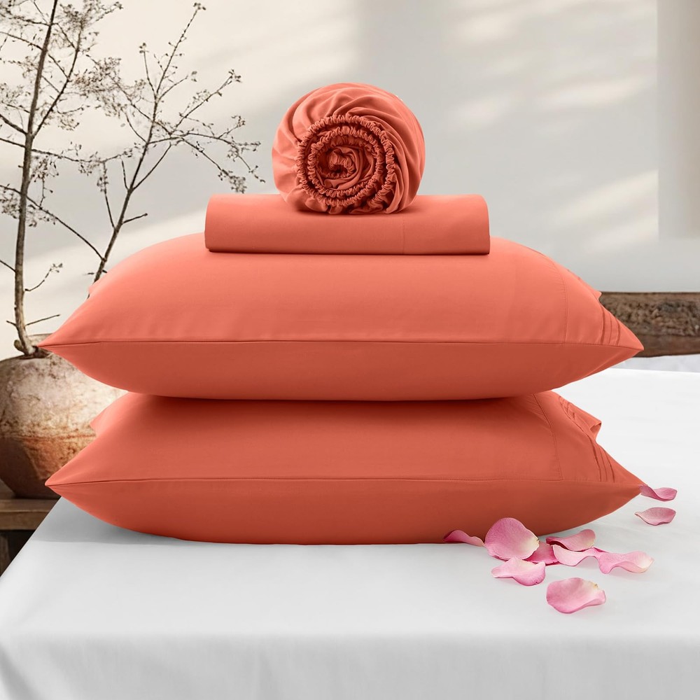 Full Size Bed Sheets Burnt Orange Sheet Set - 1800 Thread Count Sheets, 4 Pie...