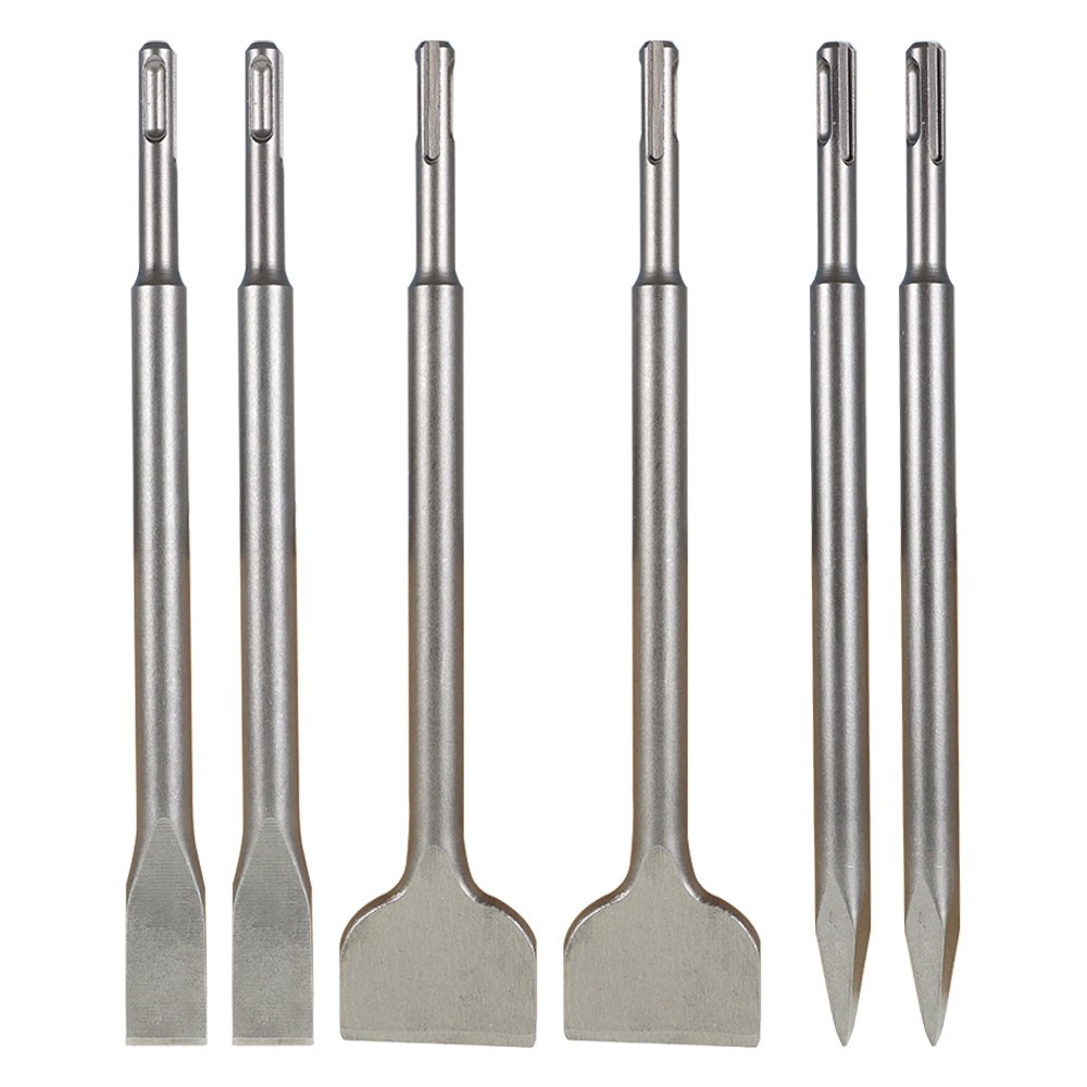 Concrete Drill Bit Set Includes Point Chisel + 20mm & 40mm Flat Chisel 6-Pack