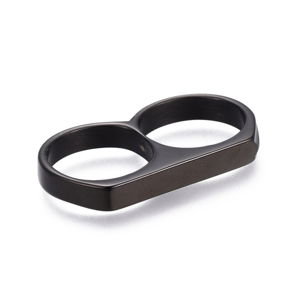 Mens 304 Stainless Steel Double Finger Ring Black Gold Silver Size 7-12 Z722