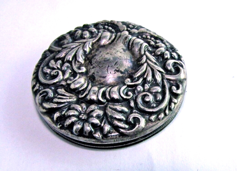 Antique Sterling Silver Repousse Jar Container Lid