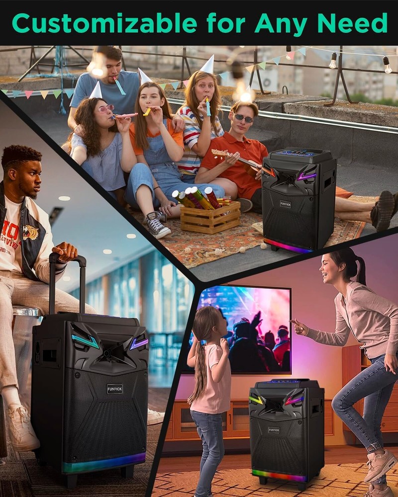 Karaoke Machine for Adults, Bluetooth 10" Speaker with Wireless Microphones