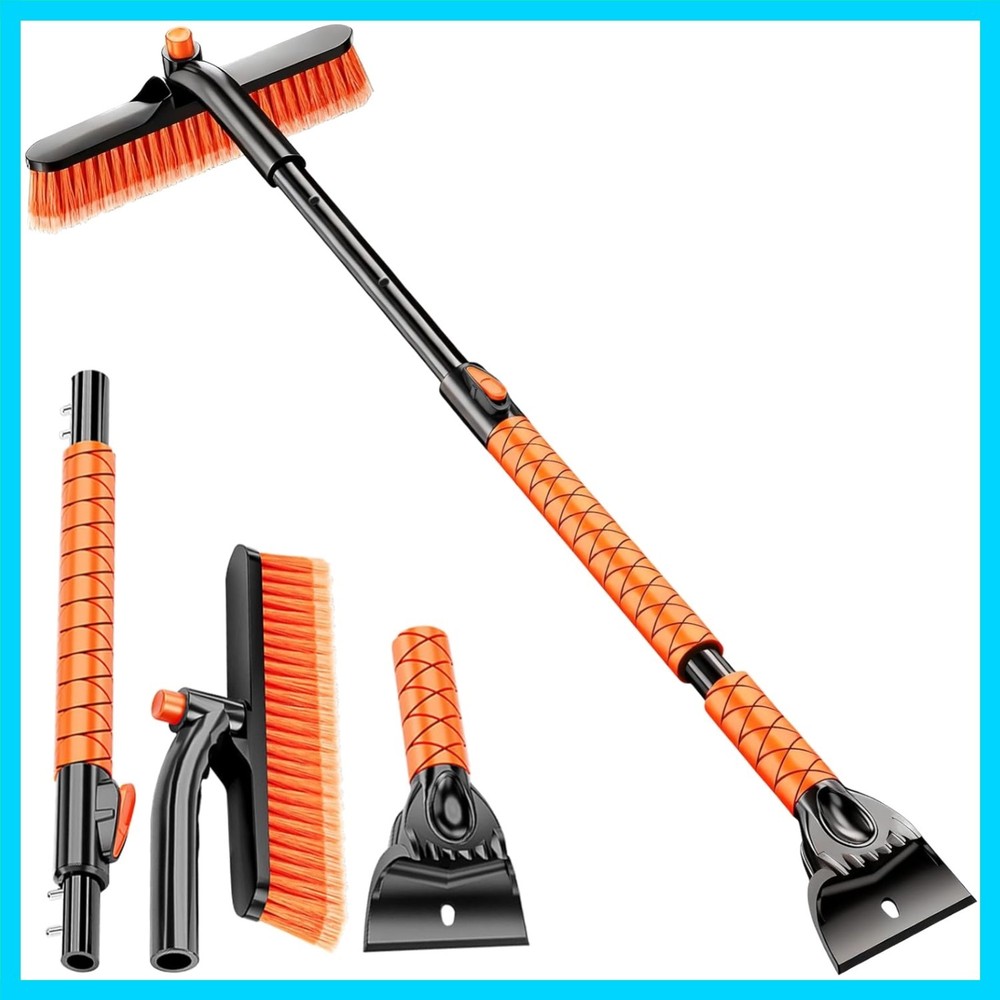 Extendable and Ice Scraper for Car, 30"-35"-39" Adjustable Long Handle & 4.3"...