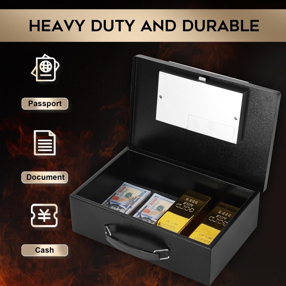 Portable Metal Safe Box with Digital Code Lock,Fire Resistant Storage for Doc...