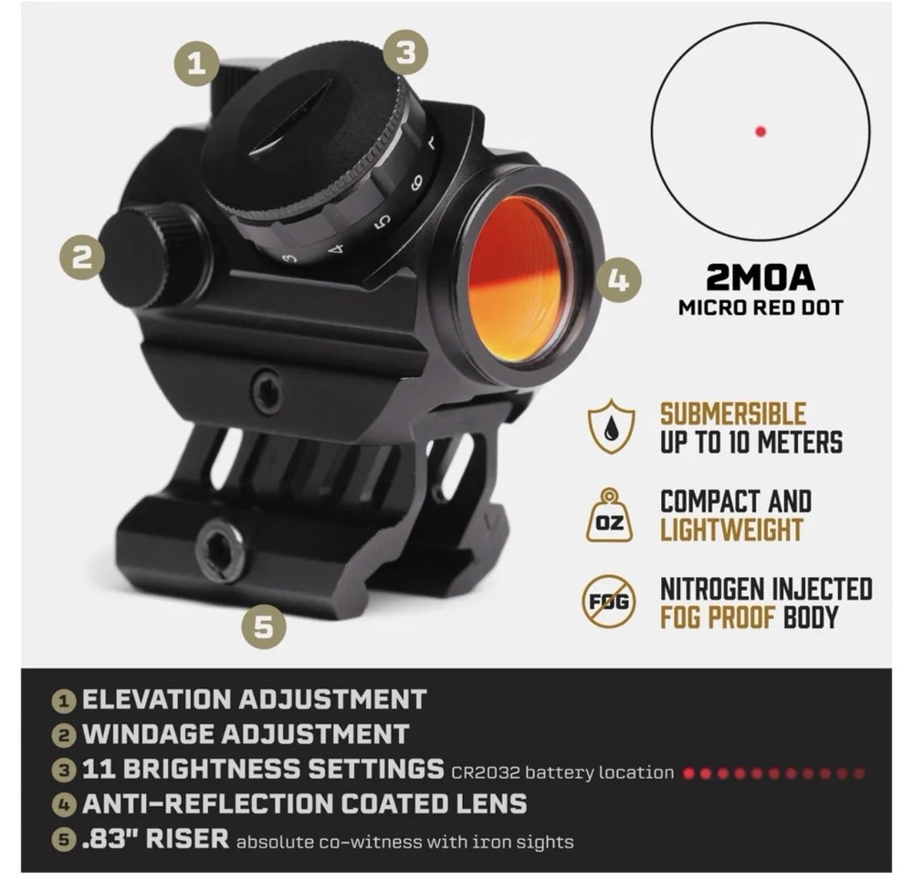 Predator V3 Red Dot Sight Rifle Optic - Submersible, 11 Settings, 45° Offset
