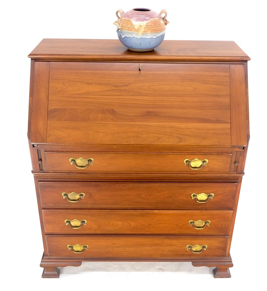 American Solid Cherry 4 Drawers Drop Front Secretary Desk Solid Brass Pulls MINT