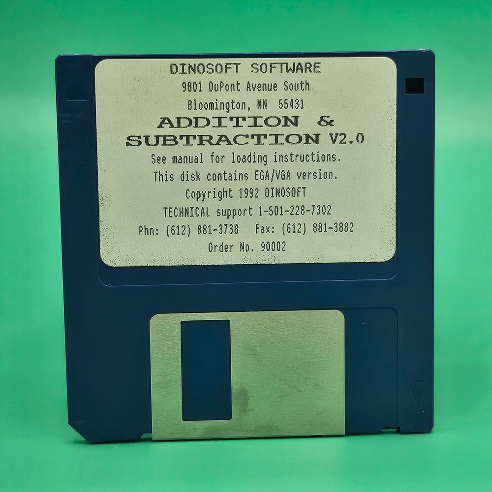 Dinosoft Addition & Subtraction PC Software Big Box 3.5" Floppy Disk TESTED VG+
