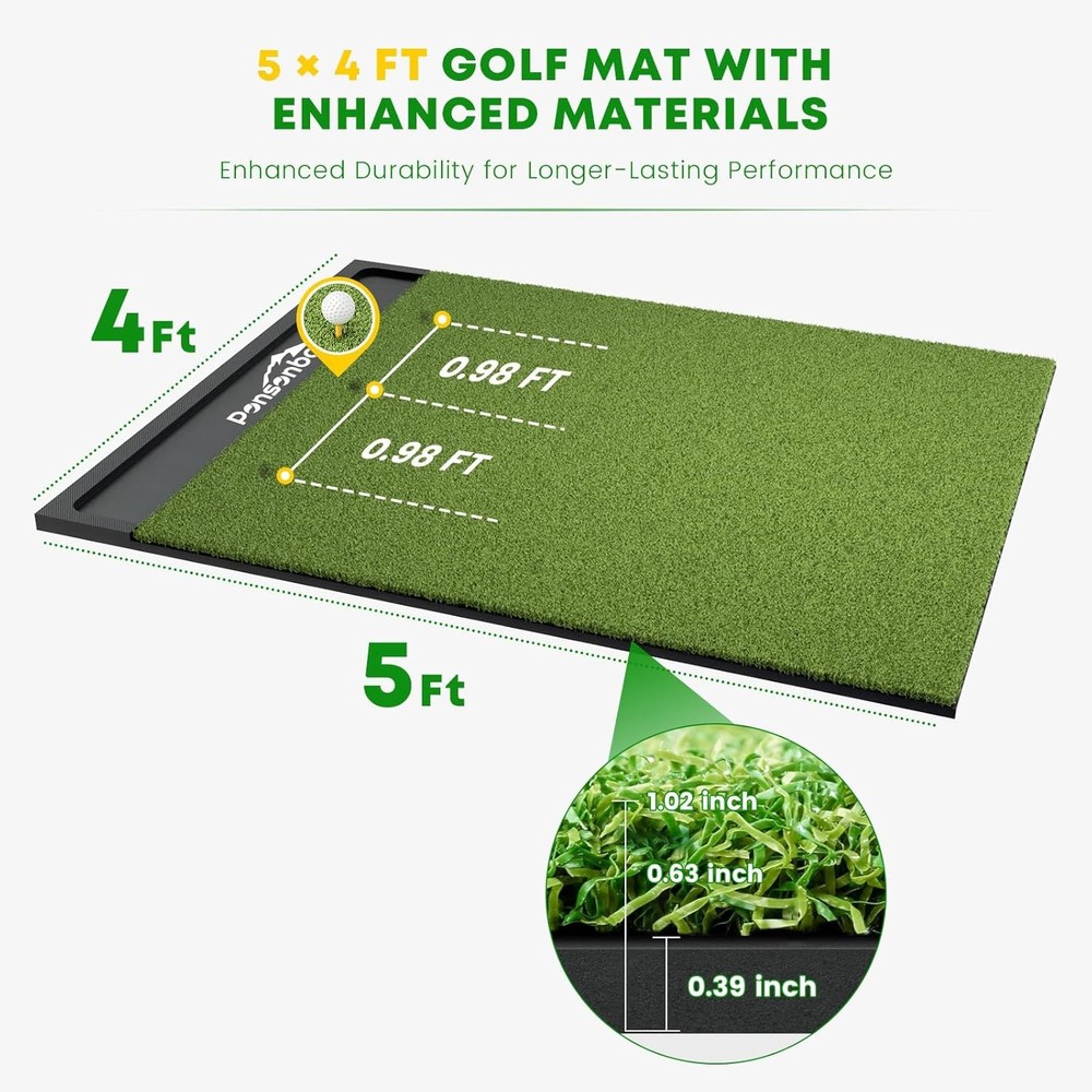 Golf Training Mat Practice Hitting Mat with Ball Tray & Artificial Turf 5 x 4 ft