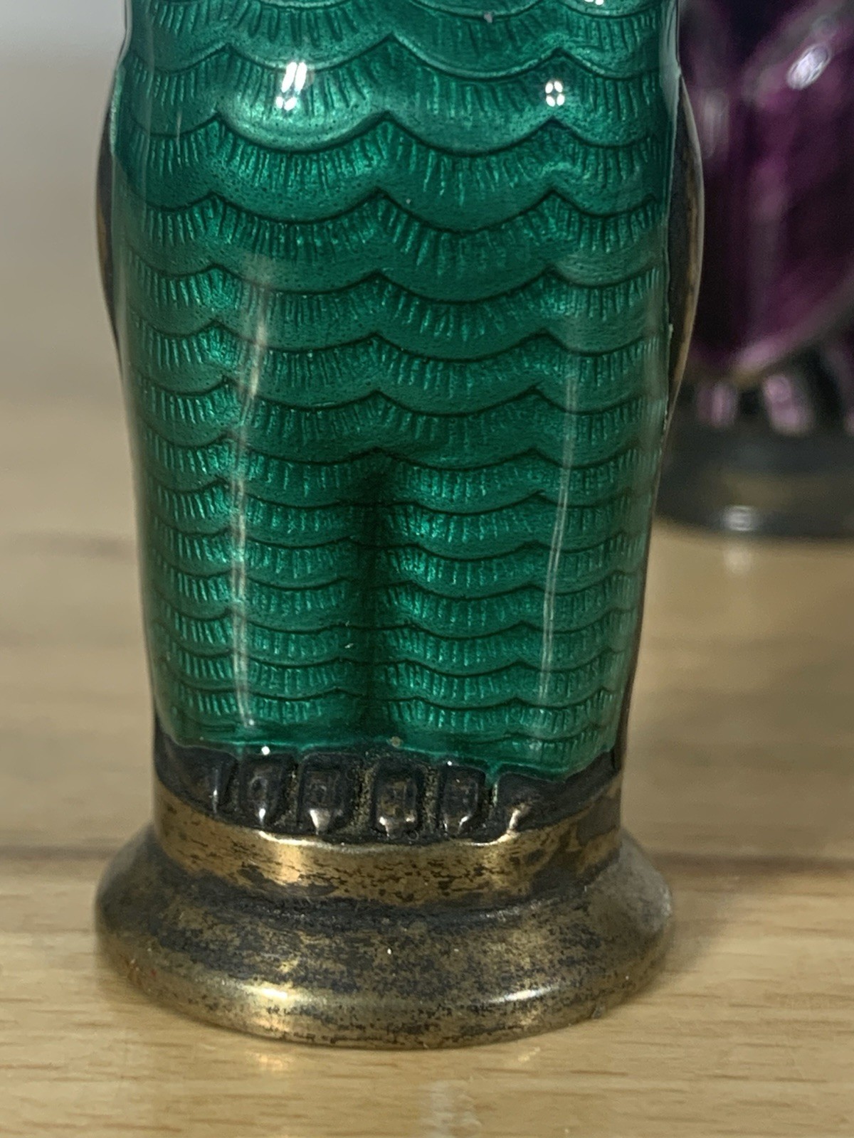 Rare David Andersen Norway 925 Sterling Guilloche Enamel Owl Salt Pepper Shakers