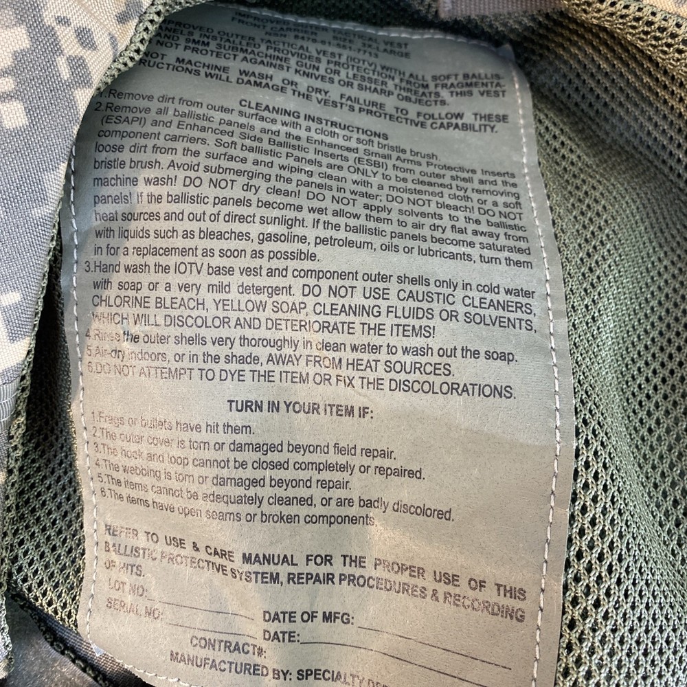 Improved Outer Tactical Vest no inserts Size 3XL NSN: 8470-01-551-7713