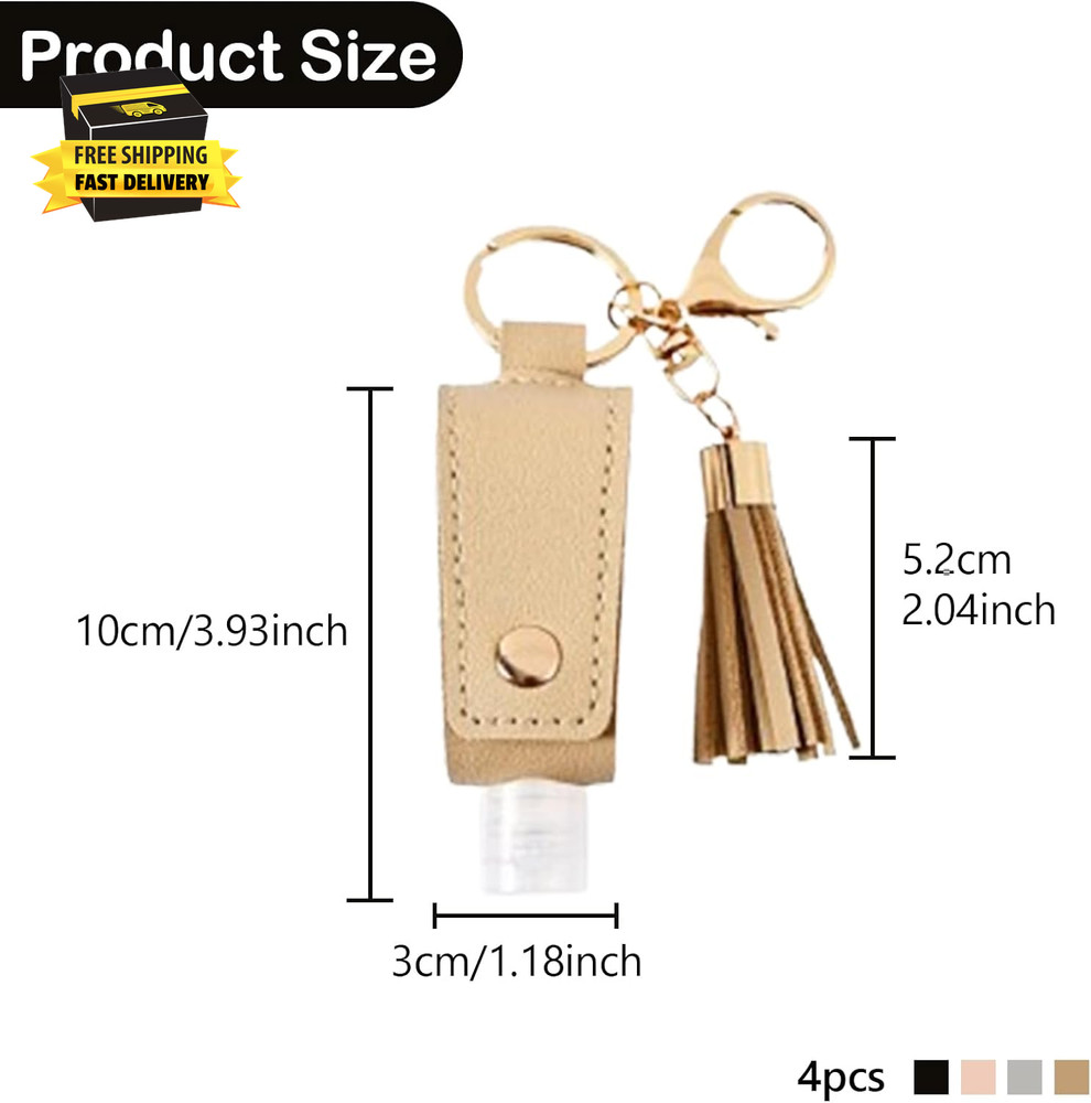 4 Pack Small Hand Sanitizer Keychain Portable Leather Empty Bottles for Toiletry