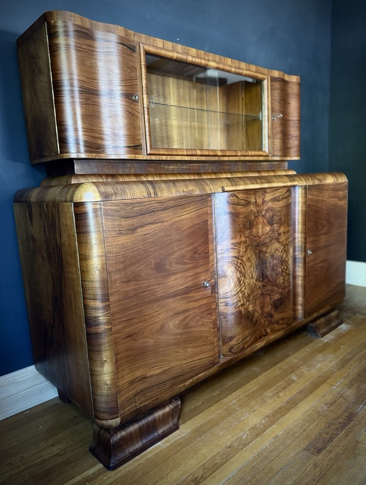 Thrum Art Deco Antique German Two Piece Sideboard Buffet
