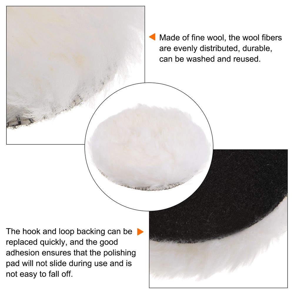 3pcs Wool 5 inch Wool Polishing Pad with Hook and Loop