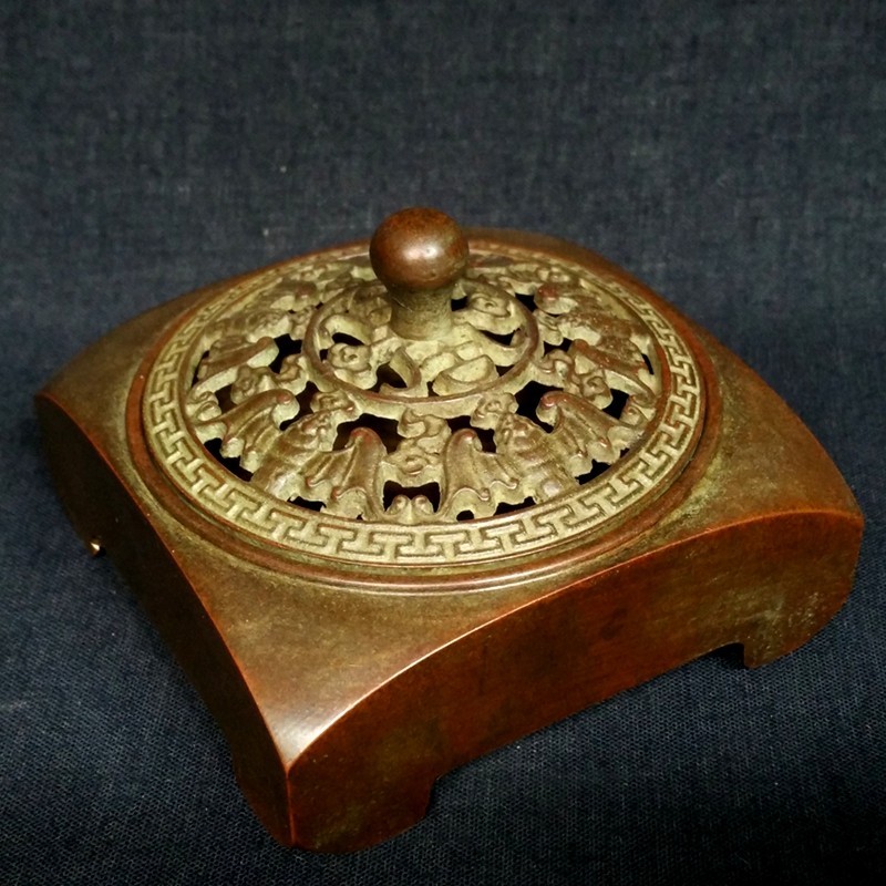 3.3" mark Antique Chinese Bronze bat Censer Aroma Incense burner Censer statue