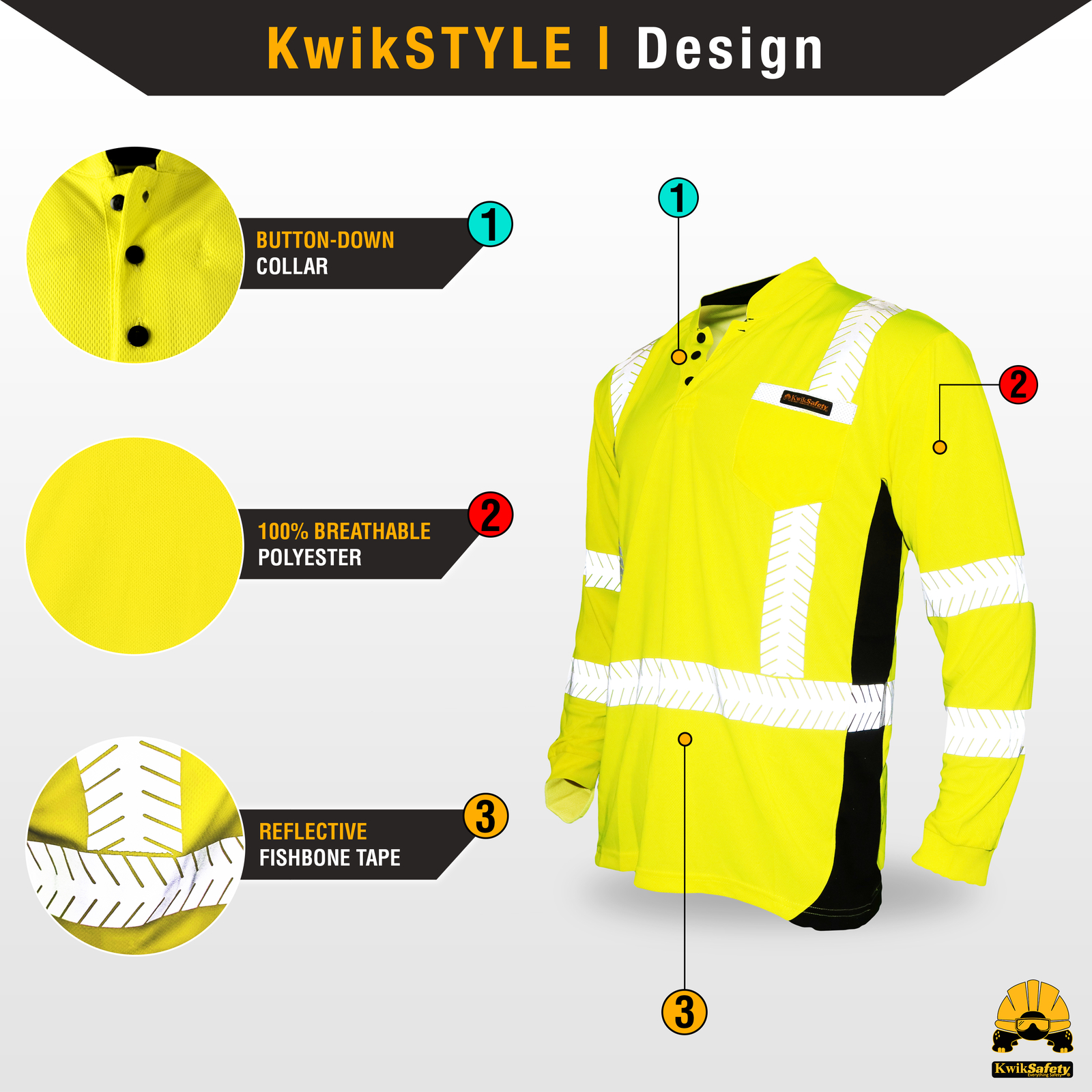 KwikSafety ESTIMATOR Hi Vis Reflective Long Sleeve ANSI Class 3 Safety Shirt