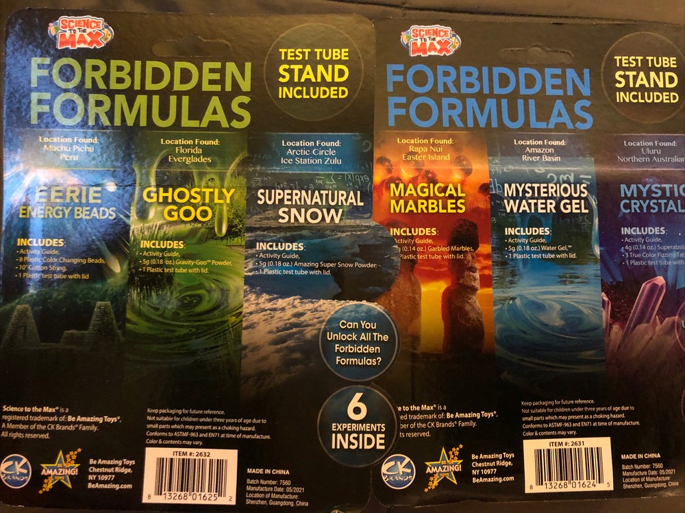 Forbidden Formulas Science to the Max experiment kits 8+ Test Tubes