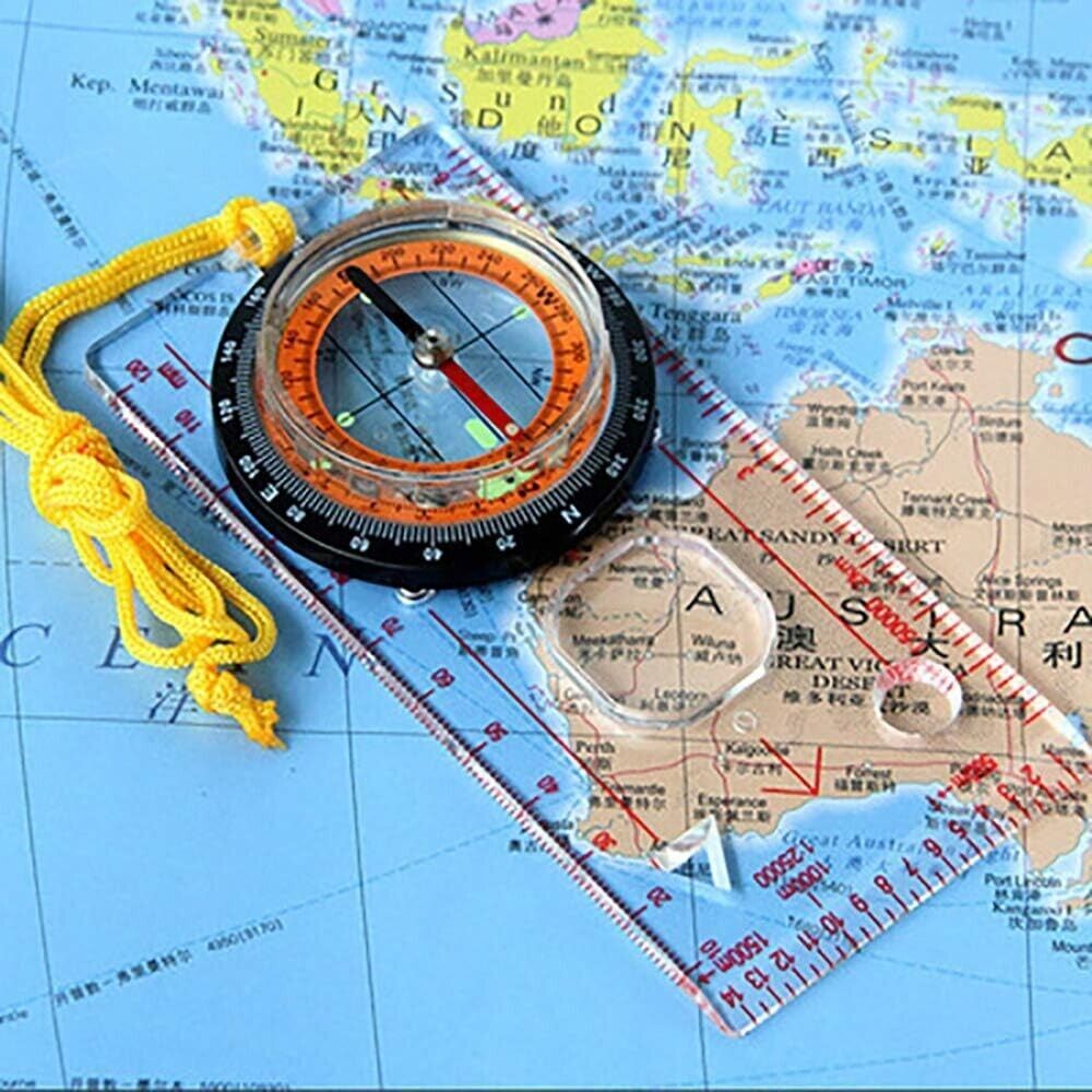 Flat Graduated Compass with Magnifying Glass, Map Reading Navigation,...