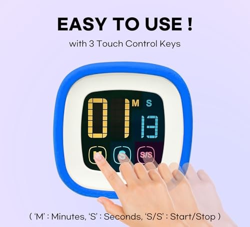 Digital Kitchen Timer, Countdown, Countup, Protective Rubber case, Sky Blue