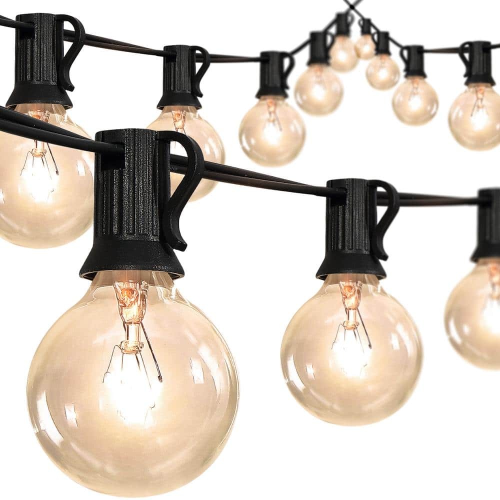 JONATHAN Y 25 ft. Plug-in Rustic G40 Bistro Globe String Lights, Black