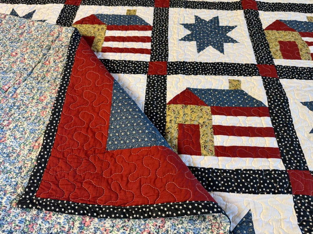 Queen size machine pieced and quilted Patchwork quilt / #6-E1-2
