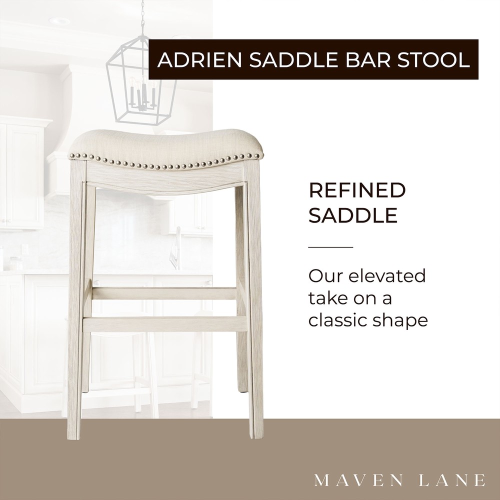 Maven Lane Adrien Backless Saddle Kitchen Bar Stool, White Oak