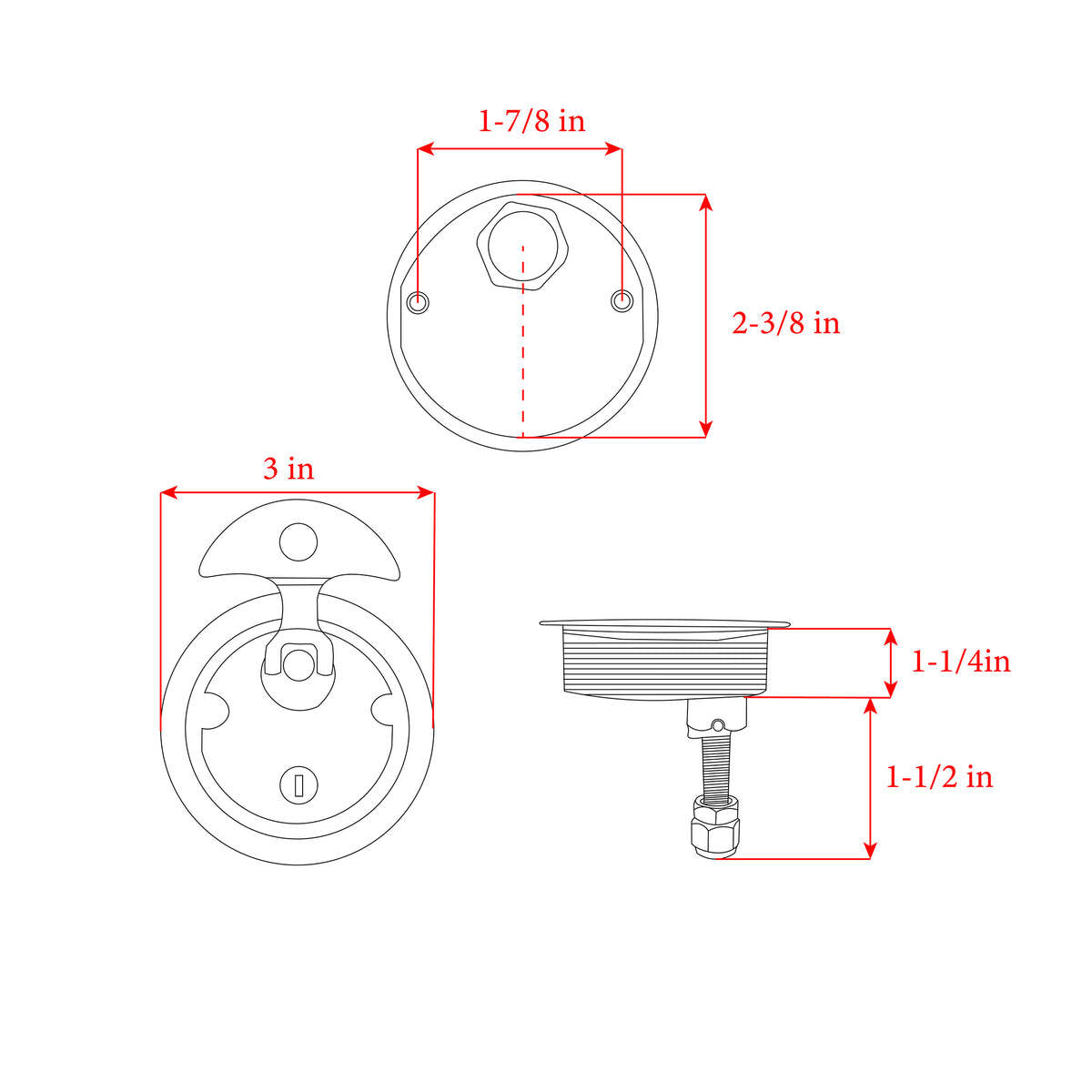 Whitecap Marine Boat 3-inch T-Handle Latch Non Locking Chrome/Black Freshwater