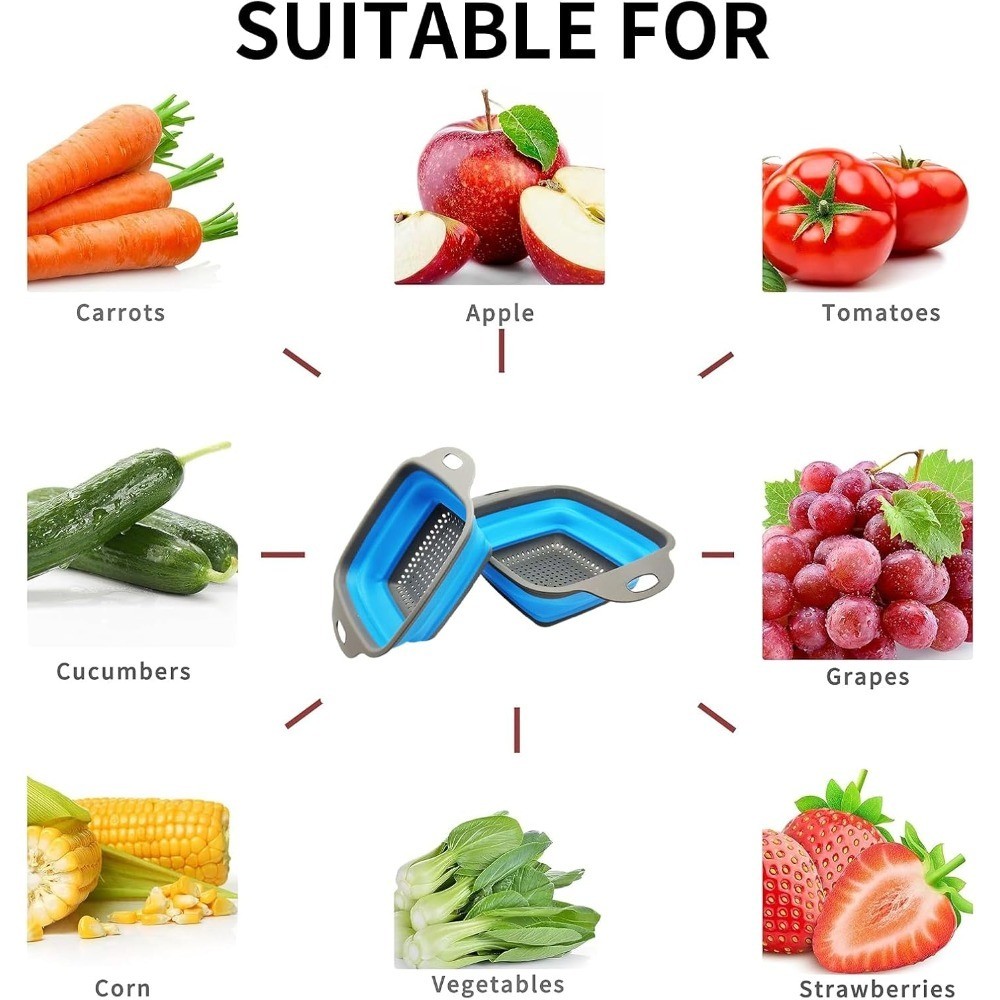 Collapsible Silicone Colander Strainer Set 2 Piece Expandable Kitchen Strainer