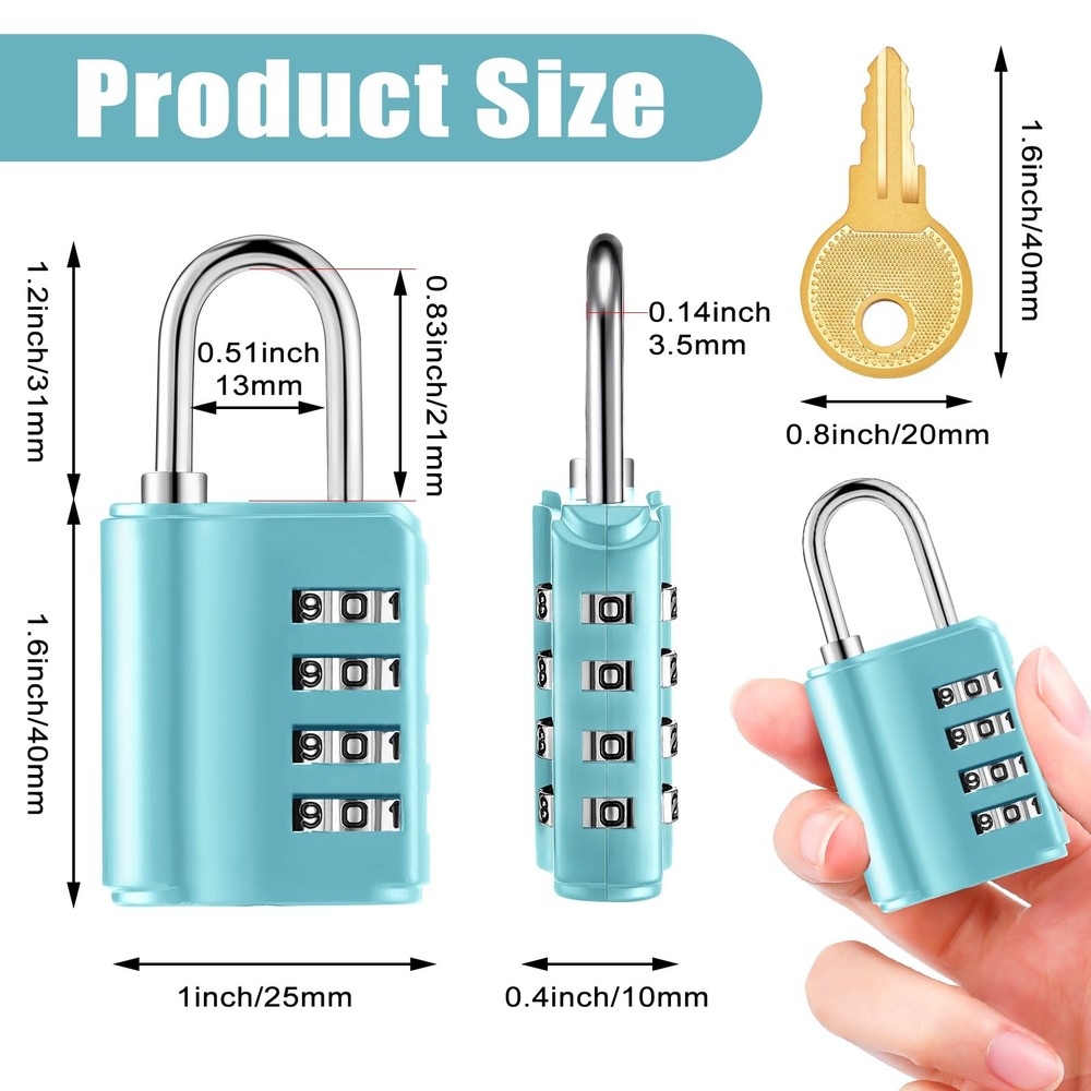Kenning 10 Pcs Combination Padlock 4 Digit Combination Lock with Keys Locker Res