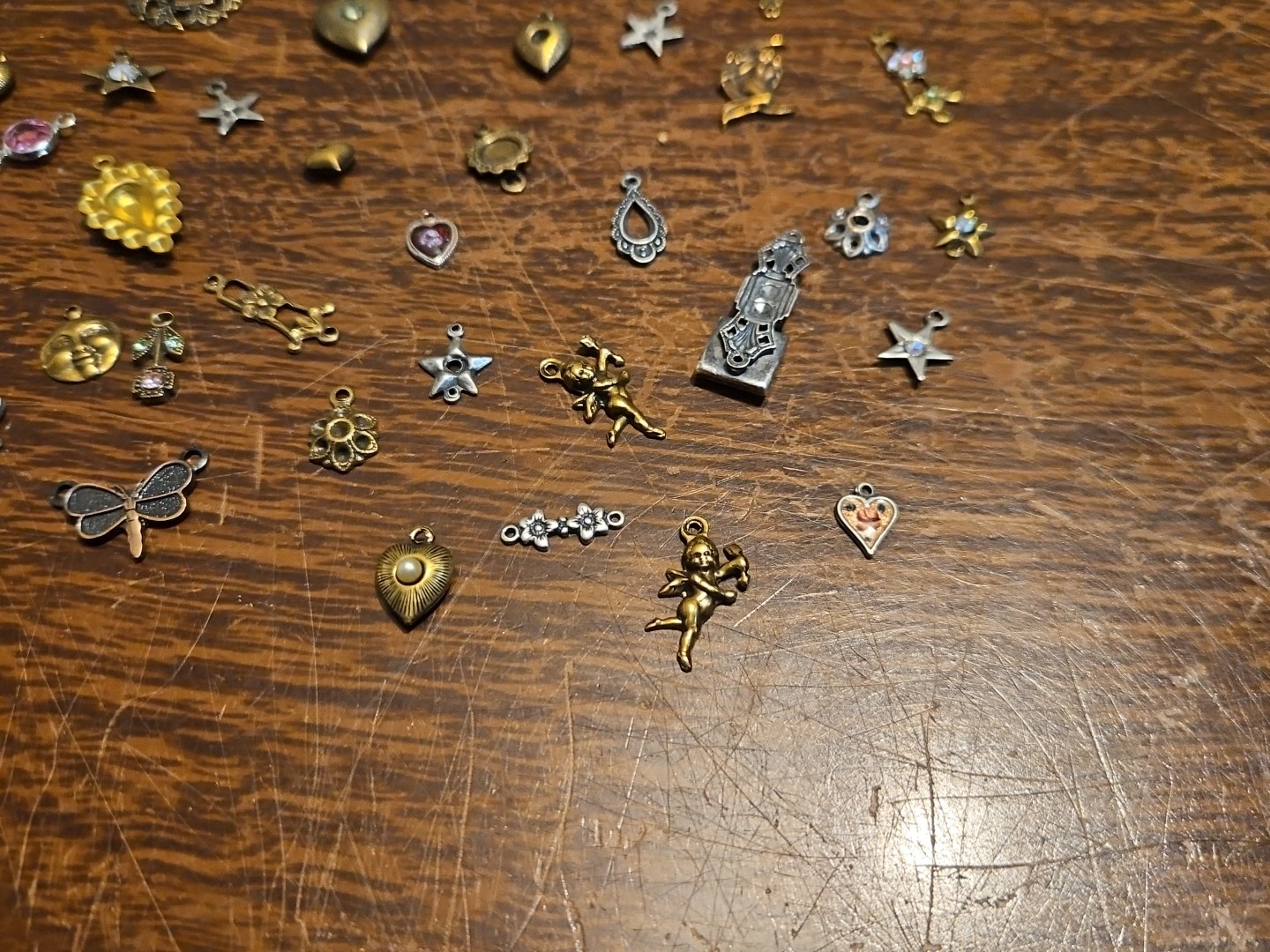 Lot Of 50 Mixed Parts Pcs France Vintage 60s Brass Stampings Findings Jewelry 21