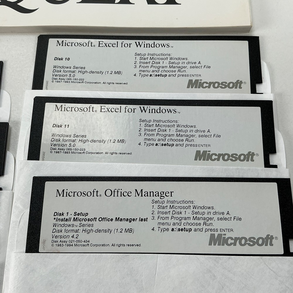 Microsoft Excel Software Kit 5.25” Disks Version 5.0 1993 for Windows on IBM PC