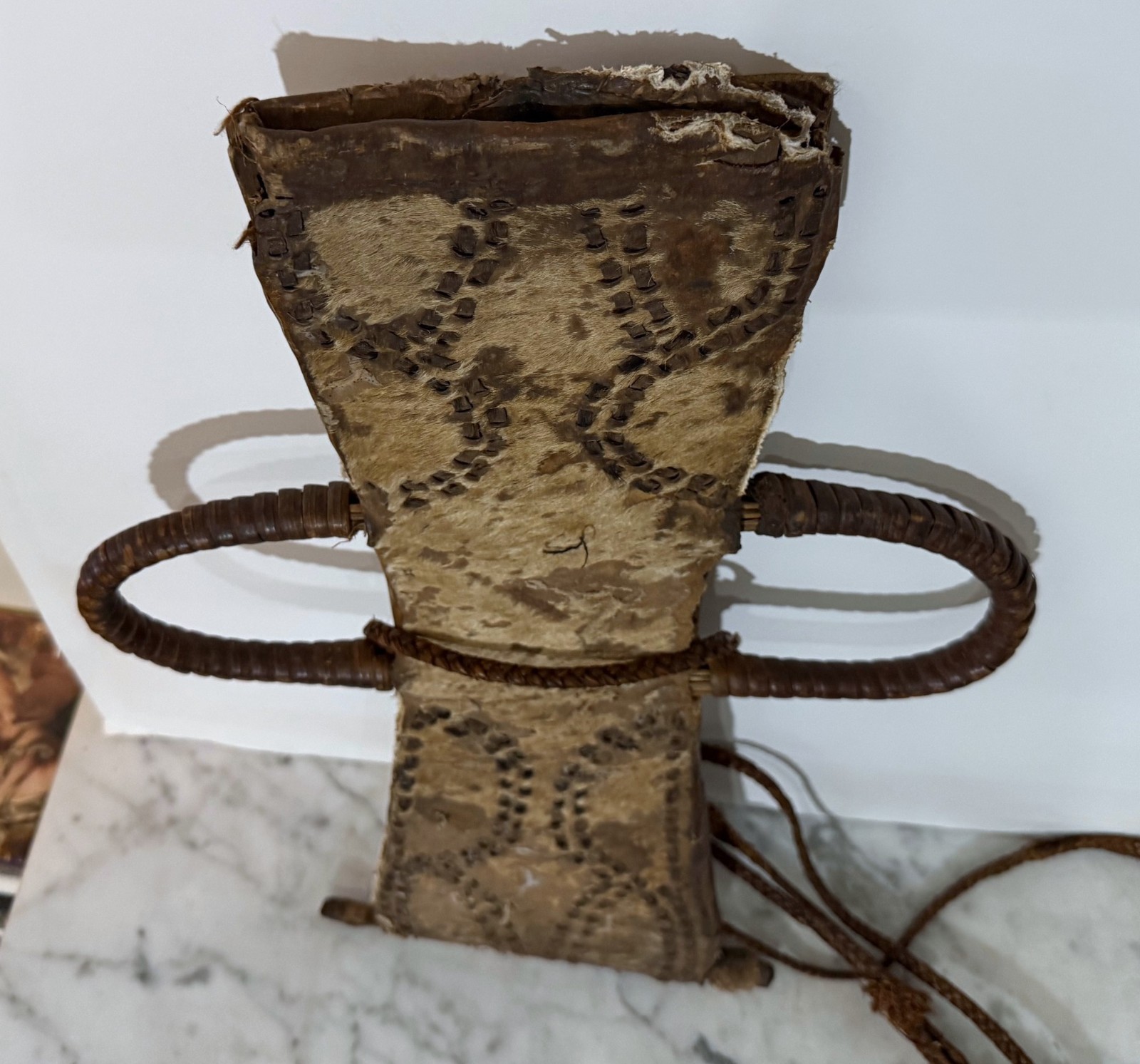 VINTAGE CAMEROON GRASSLAND ANIMAL SKIN COVERED TIKAR MACHETE SHEATH