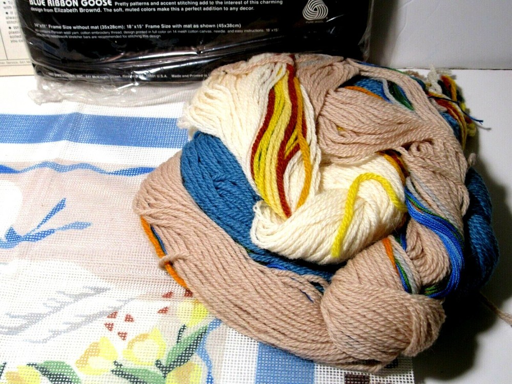 Dimensions Needlepoint Kit Blue Ribbon Goose Spring Easter Tulips (Open Package)