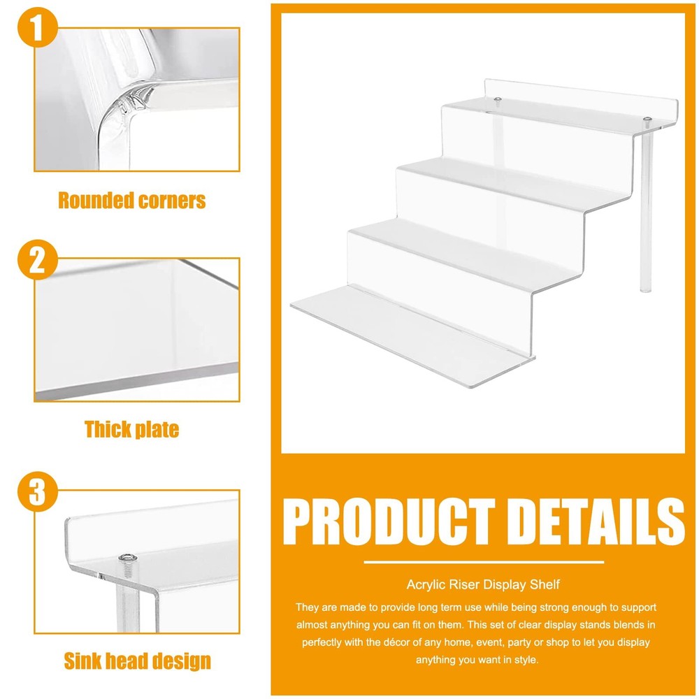 2 Sets 4 Tier 9” Acrylic Riser Display Shelf Clear Risers for Display,Clear Perf