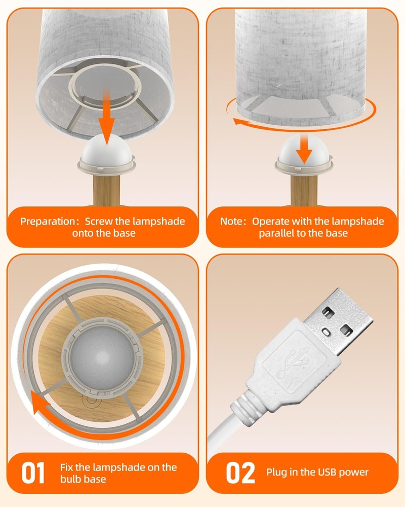 Small Table Lamp for Bedroom - Inline Control, Bedside Lamp for Warm Light LE...