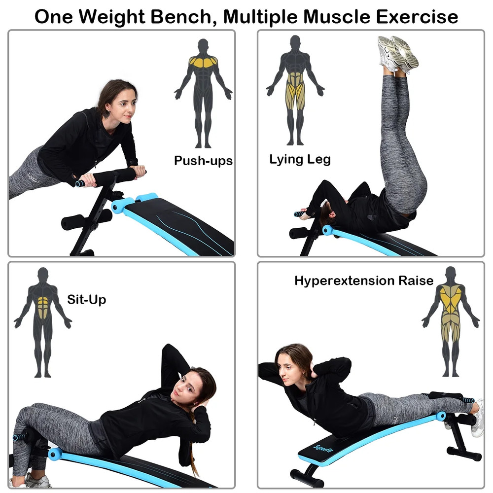 Folding Weight Bench Adjustable Sit-Up Board Workout Slant Bench Blue