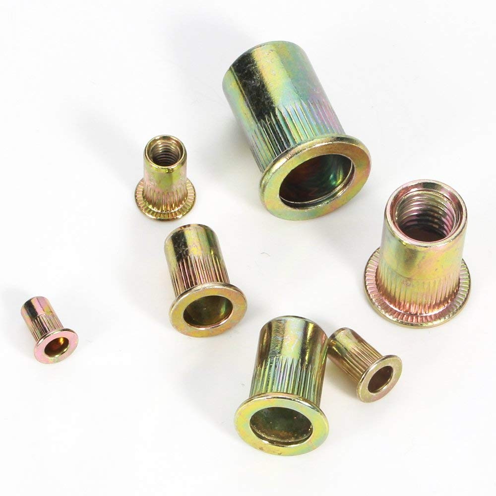 50Pcs UNC 3/8-16 Rivet Nut,Flat Head Rivnut Threaded Insert Nut,Knurled Body
